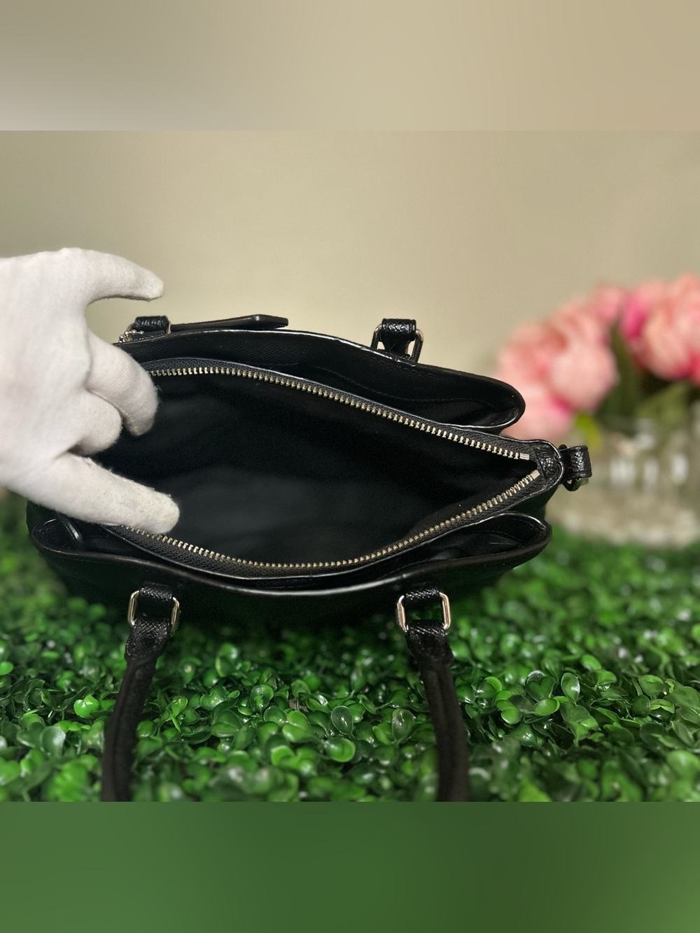 Coach Black Leather Satchel Carryall Crossbody Bag w/Original Chain and Tag - Picture 9 of 15